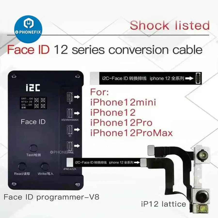 PhoneFix Face ID repair tool with I2C Dot Matrix extension test cable for iPhone 12-14 Pro Max face ID repair.