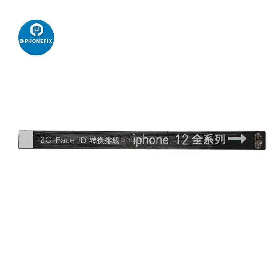 PHONEFIX i2C Dot Matrix Extension Test Cable for iPhone 12-14 Pro Max Face ID repair tool, with detailed connectors and flexible cable.