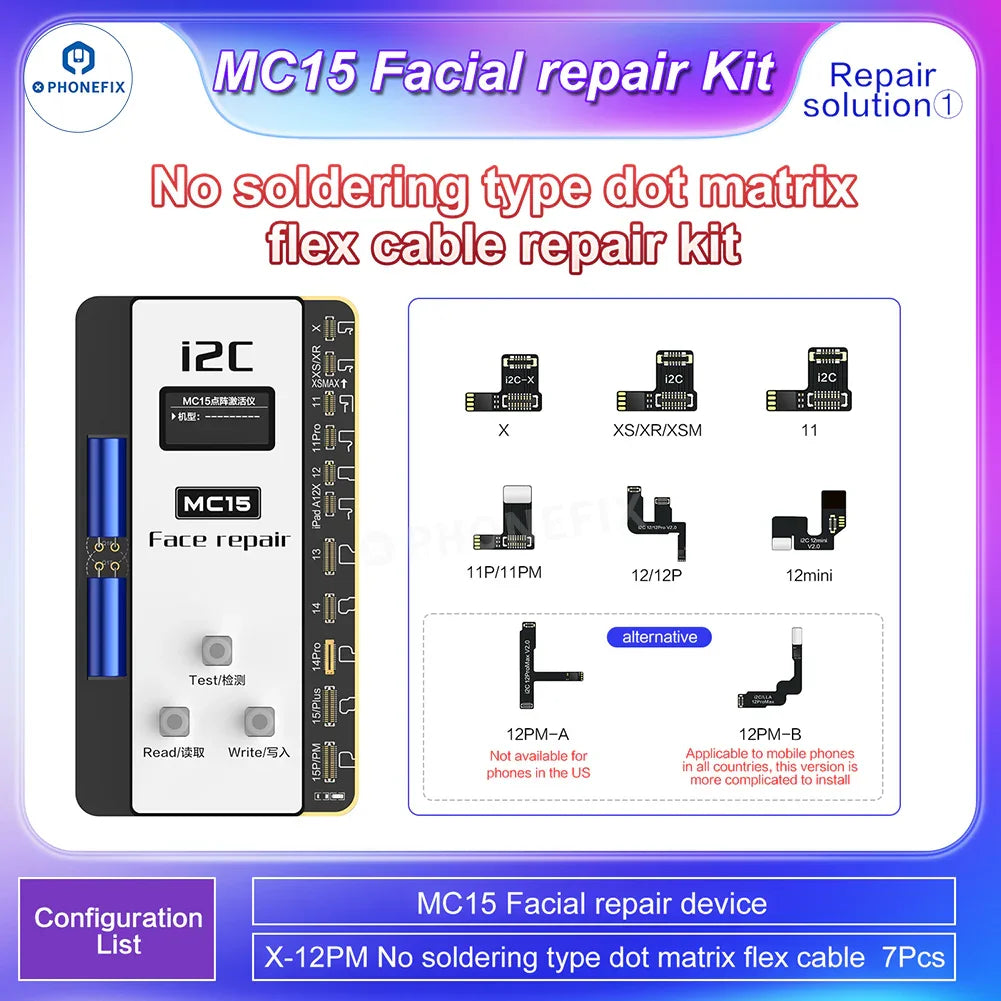 i2C MC15 Dot Matrix Face ID Repair Tool for iPhone X-15PM by PHONEFIX, showing the compact device used for Face ID repair.