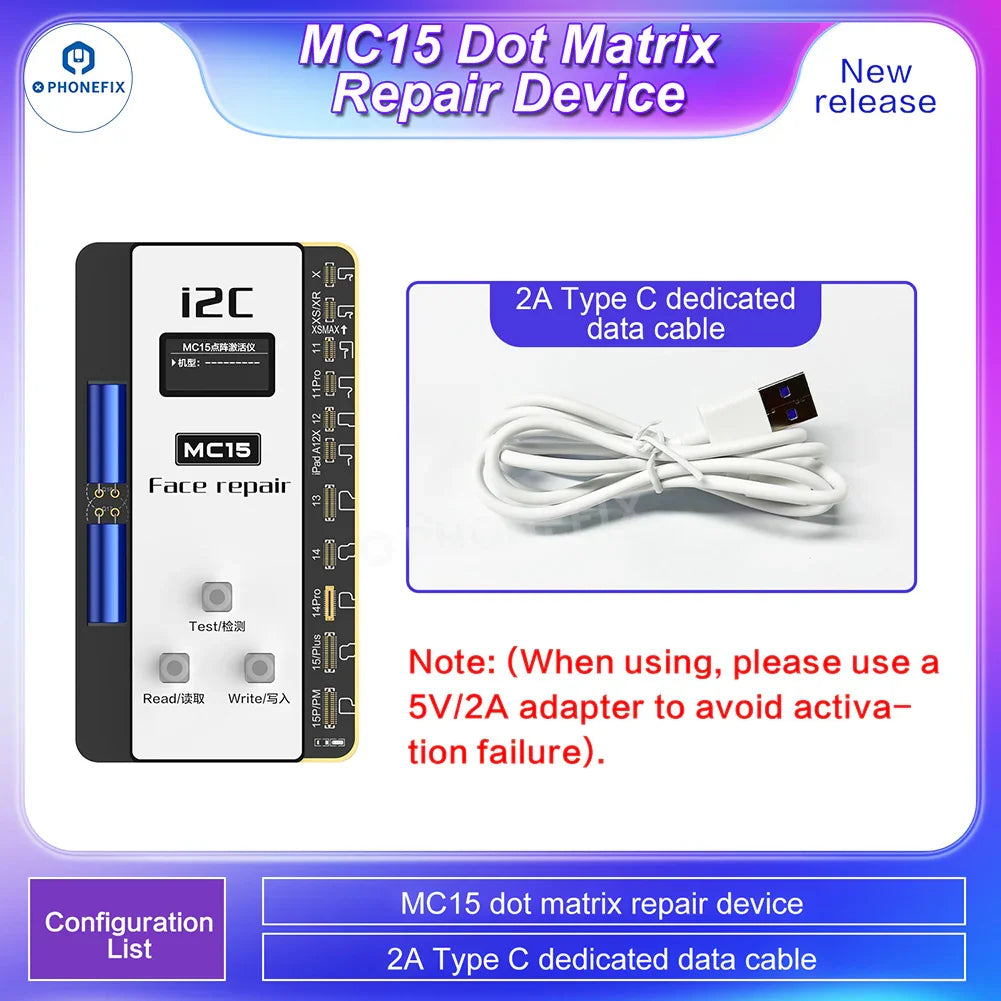 i2C MC15 Dot Matrix Face ID Repair Tool for iPhone X-15PM, designed by PHONEFIX, used for repairing Face ID components.