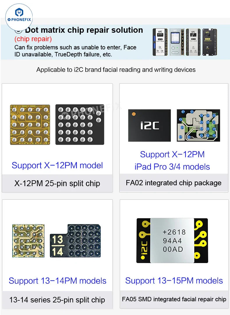 i2C MC15 Dot Matrix Face ID repair tool for iPhone X-15PM by PHONEFIX, used for Face ID component repair.