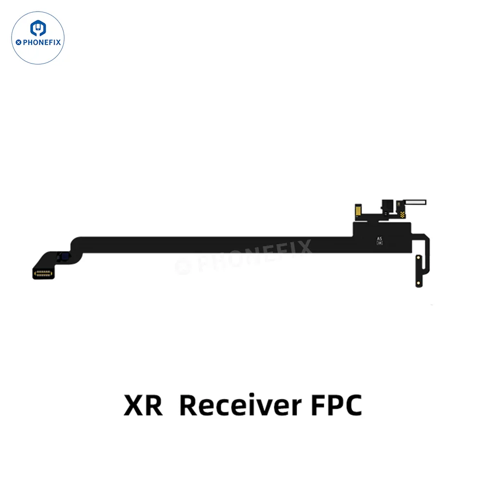 Aweshine FC01 earpiece speaker FPC cable for iPhone Face ID repair, shown with connector and flexible cable for iPhone models.