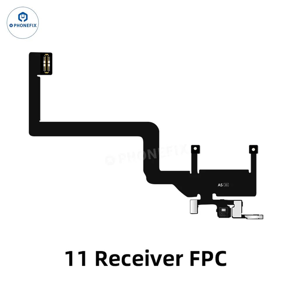 Aweshine FC01 Earpiece Speaker FPC Cable for iPhone Face ID Repair, showing connector and cable details on a repair tool.