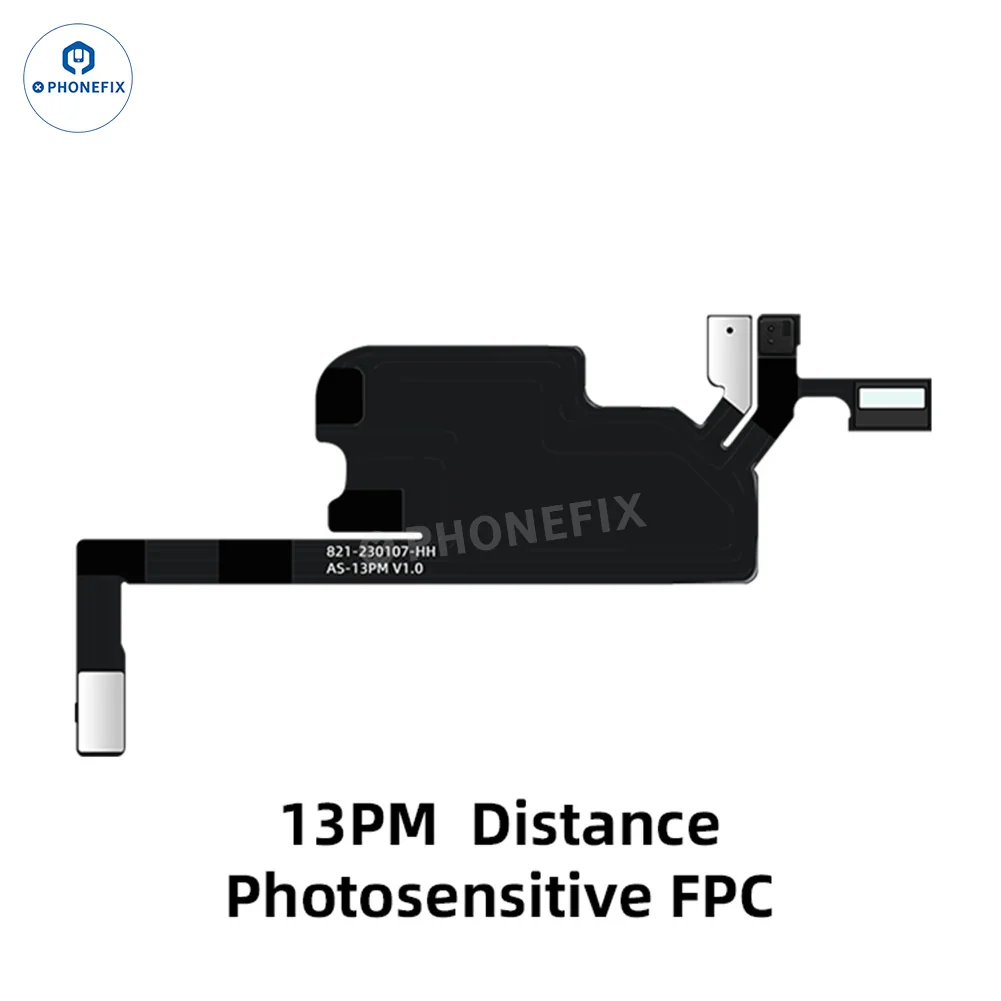 Aweshine FC01 earpiece speaker FPC cable for iPhone Face ID repair, shown with repair tool and connector for iPhone models.