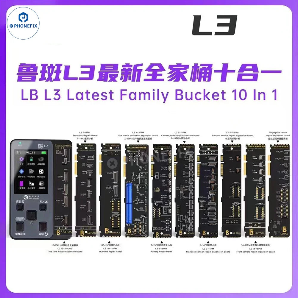 PHONEFIX LUBAN L3 Smart Programmer for iPhone 6-17 Face ID repair, screen and battery troubleshooting tool with multiple functions.