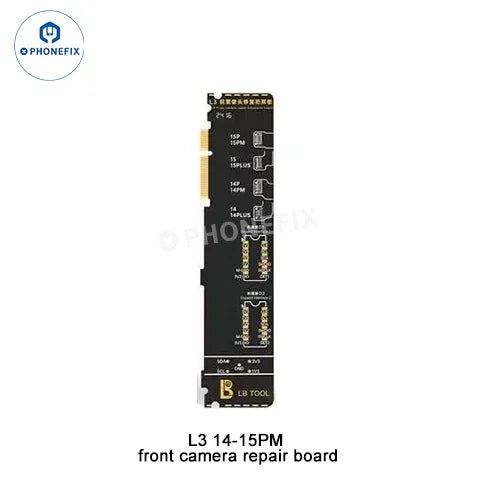 PHONEFIX LUBAN L3 Smart Programmer for iPhone 6-17 Face ID repair, showing front camera and screen replacement tool in use