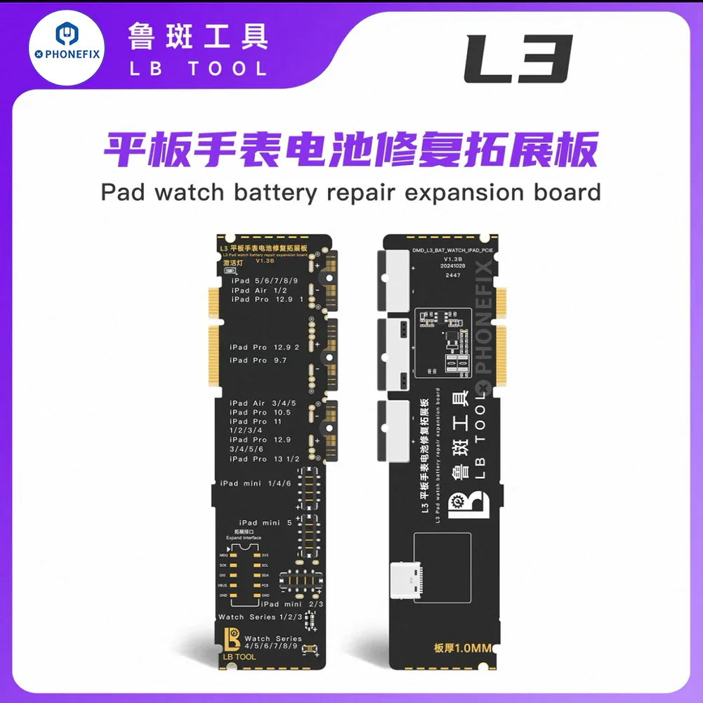 LUBAN L3 Smart Programmer for iPhone 6-17 Face ID repair, showing the device with screen and Face ID components.