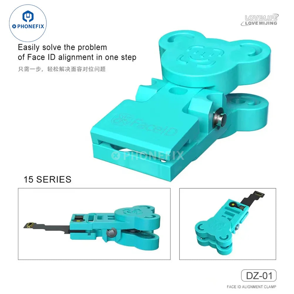 Phonefix YCS-F15 DZ-01 Face ID alignment fixture for iPhone 13-15 Pro Max, used as a Face ID repair tool for precise setup.