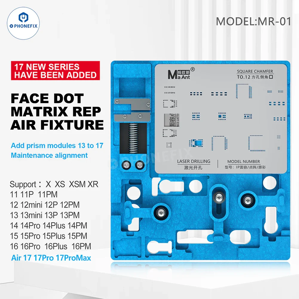 PHONEFIX MaAnt MR-01 Face ID repair fixture for iPhone X-16 Pro Max, used for precise Face ID module repairs.