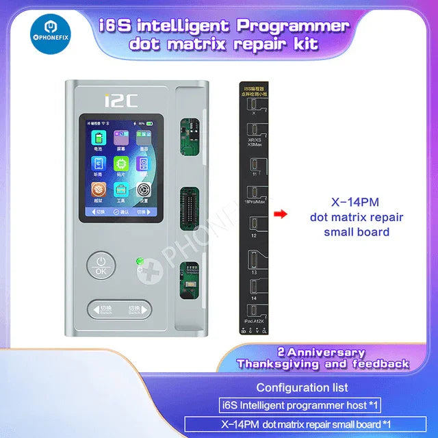 PHONEFIX i2C Dot Matrix Face ID Repair Tool for iPhone X to 15 Pro Max, used for Face ID repair on smartphones.