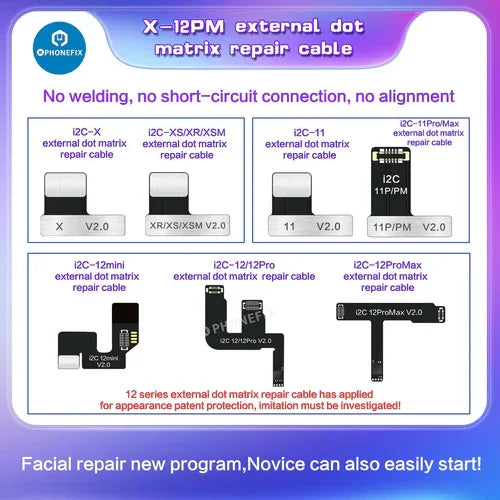 i2C Dot Matrix Face ID repair instrument for iPhone X to Pro Max, PHONEFIX brand, used for Face ID sensor repair.