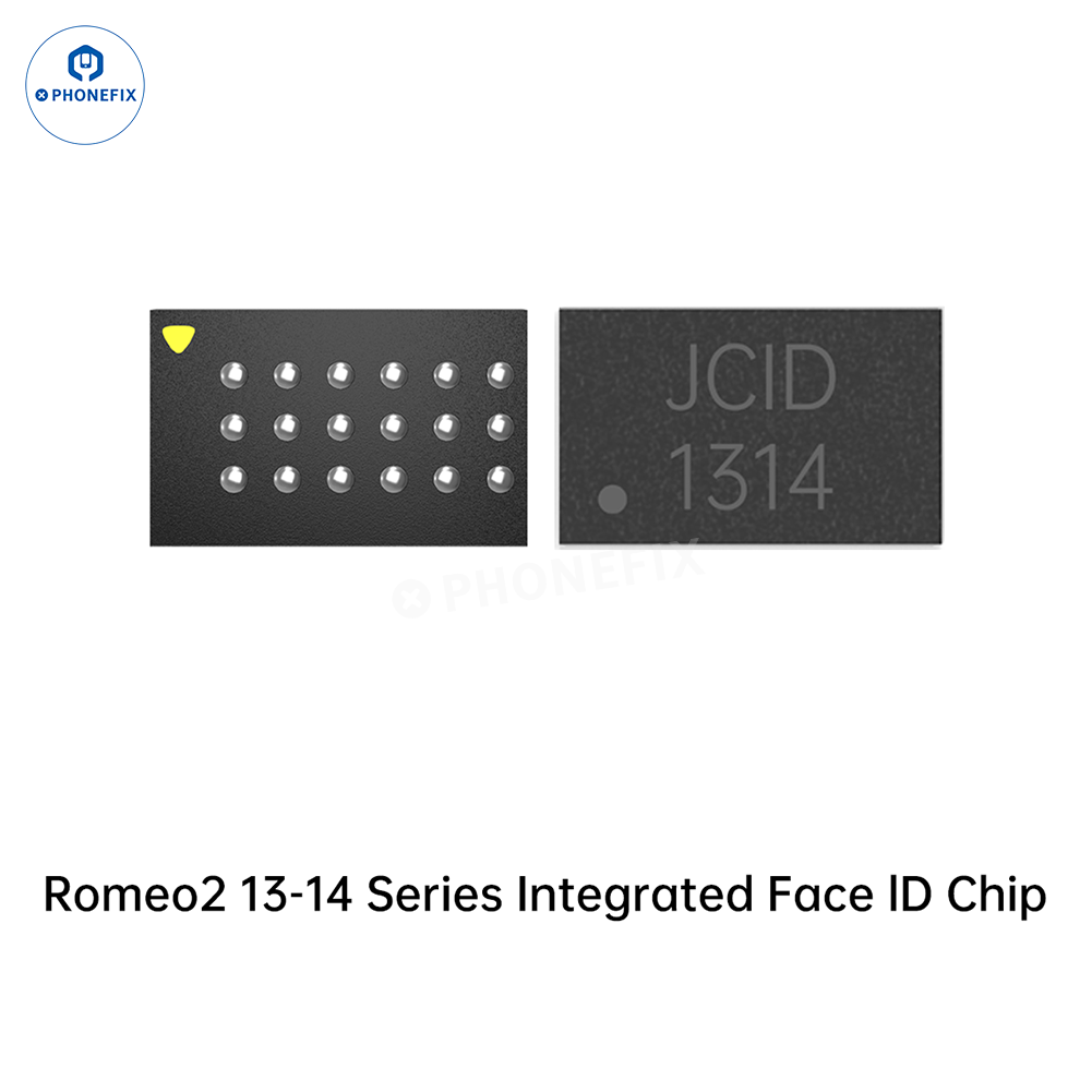 PHONEFIX JCID Romeo Face ID Repair Chip for iPhone X to 17 Pro Max, showing the small repair tool and chip components.