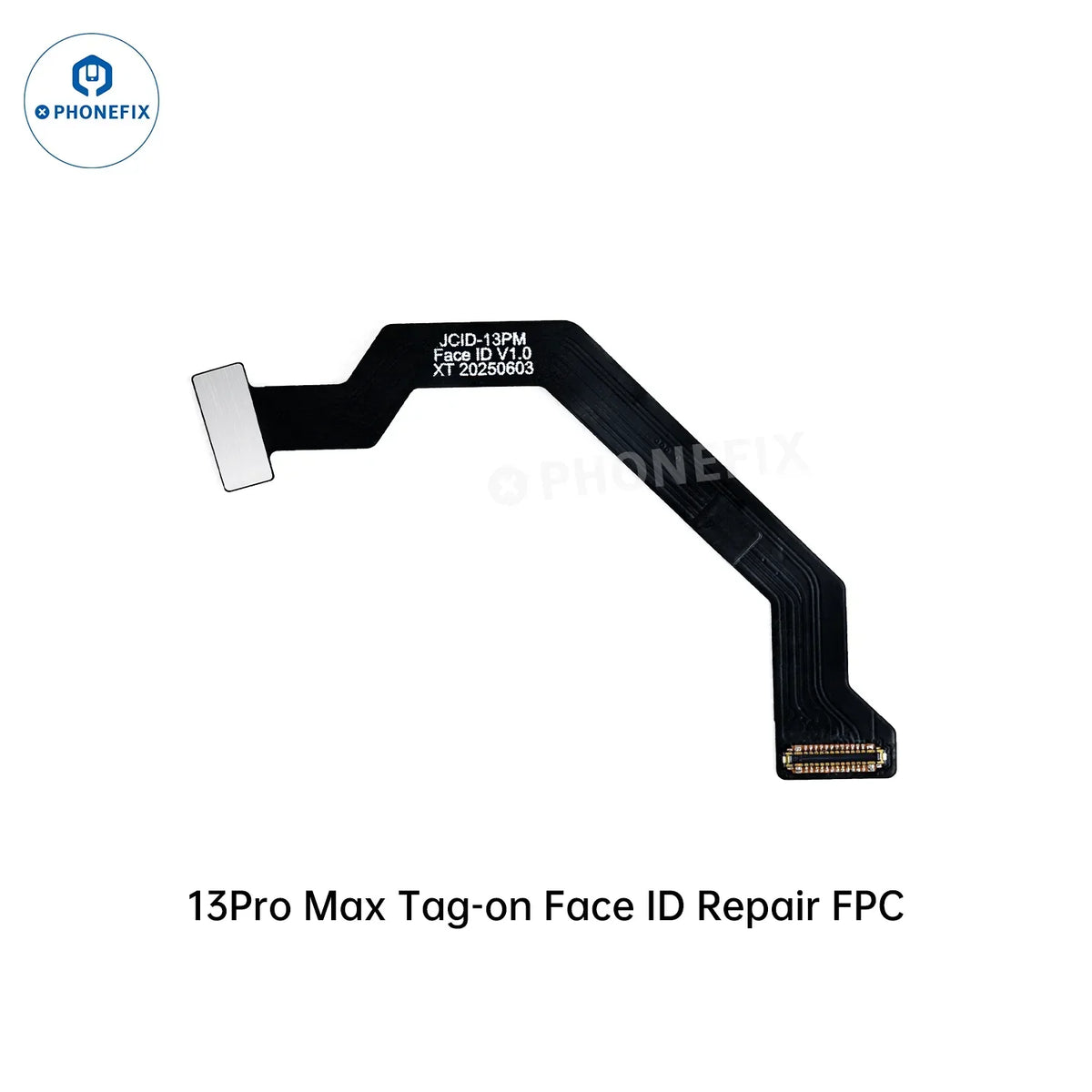 PhoneFix JCID Face ID repair tool for iPhone 13-16, showing the tag-on FPC and activation board used in Face ID repair.