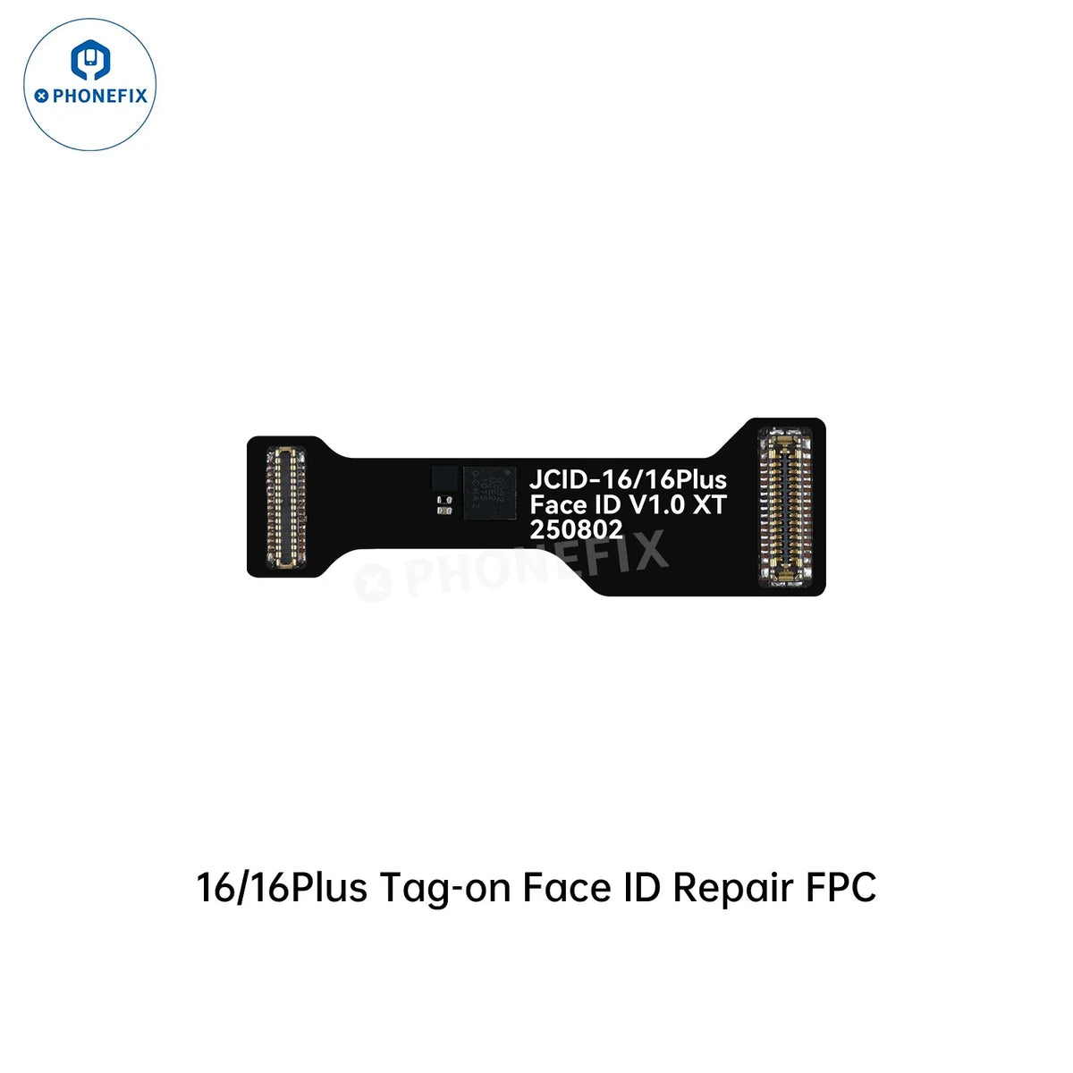 PHONEFIX Face ID repair tool for iPhone 13-16, includes FPC and activation board, shown with a close-up of the repair component.