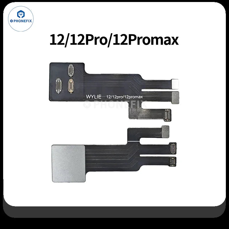 Cable flexible de extensión con diseño de matriz de puntos WYLIE para la reparación de Face ID del iPhone, de PHONEFIX, que muestra el conector flexible y el diseño de matriz de puntos.