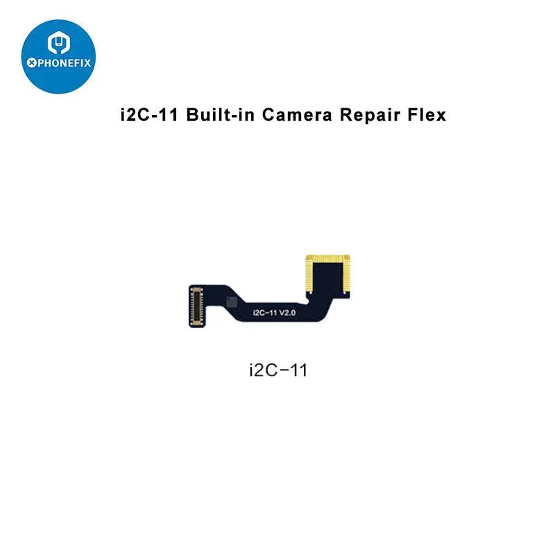 i2C A8S rear camera flex cable for iPhone 11-14 Pro Max, used as a Face ID repair tool by PHONEFIX, replaces camera connection.