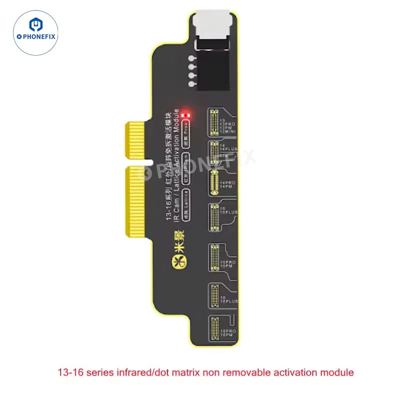 PHONEFIX MIJING ZH01 Face ID Repair Tool for iPhone, solder-free fix instrument, shown on a repair board with electronic components.