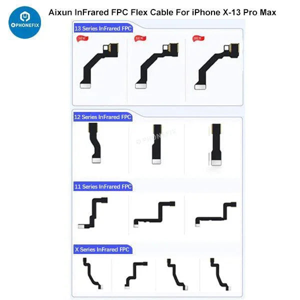 Aixun Infrared FPC Flex Cable for iPhone X to 13 Pro Max Face ID repair, shown as a small flexible circuit cable on a white background.