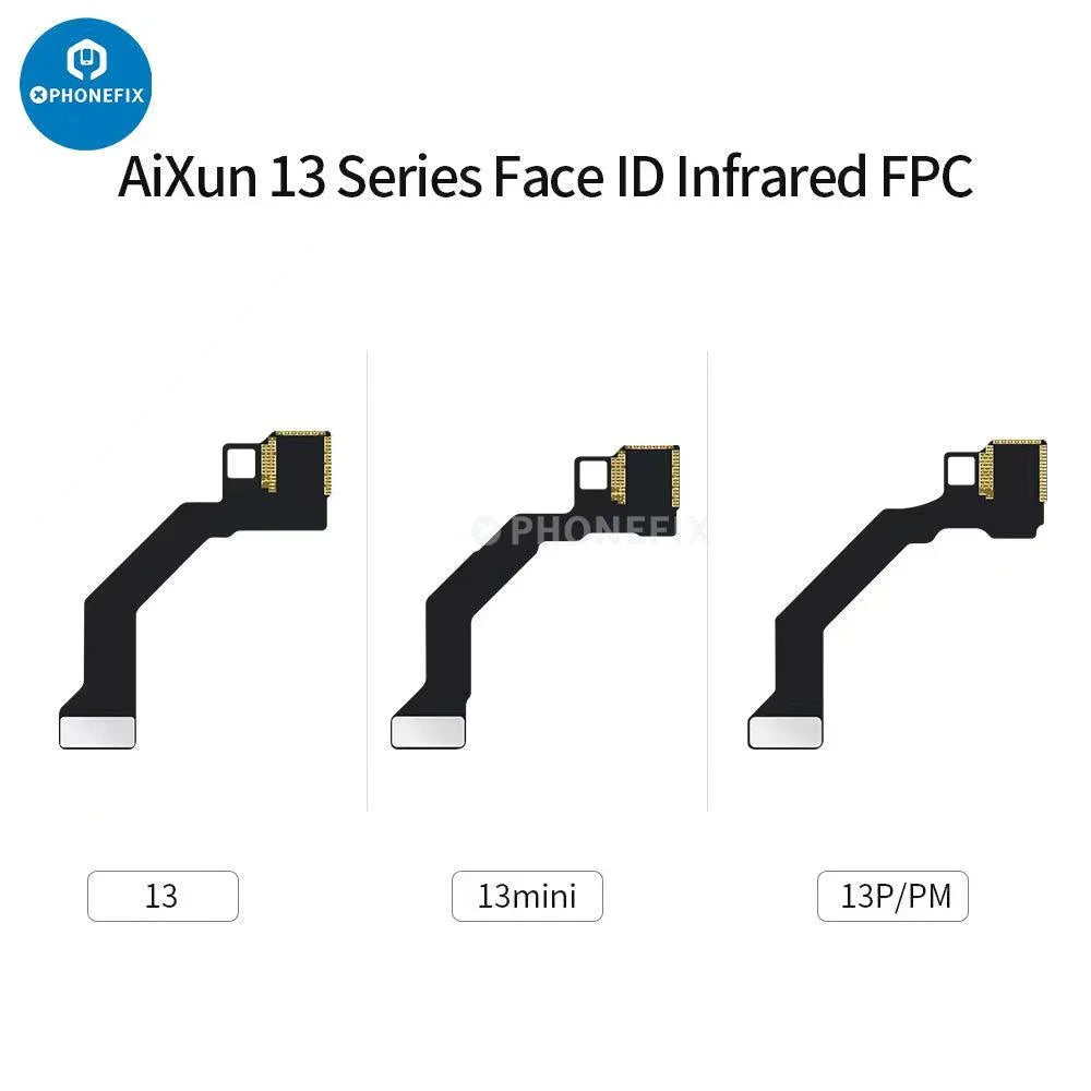 AIXUN infrared FPC flex cable for iPhone X to 13 Pro Max Face ID repair, shown with connector and flexible cable on a white background.