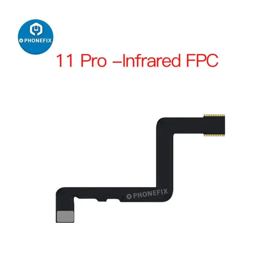 PhoneFix Aixun Infrared FPC Flex Cable for iPhone X to 13 Pro Max Face ID test and repair, shown on a white background.