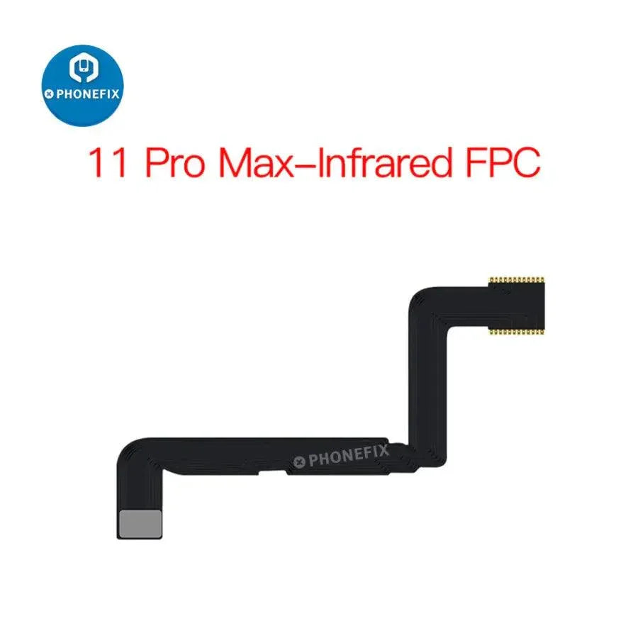 Aixun Infrared FPC Flex Cable for iPhone X-13 Pro Max Face ID repair, shown with the PHONEFIX Face ID test tool.