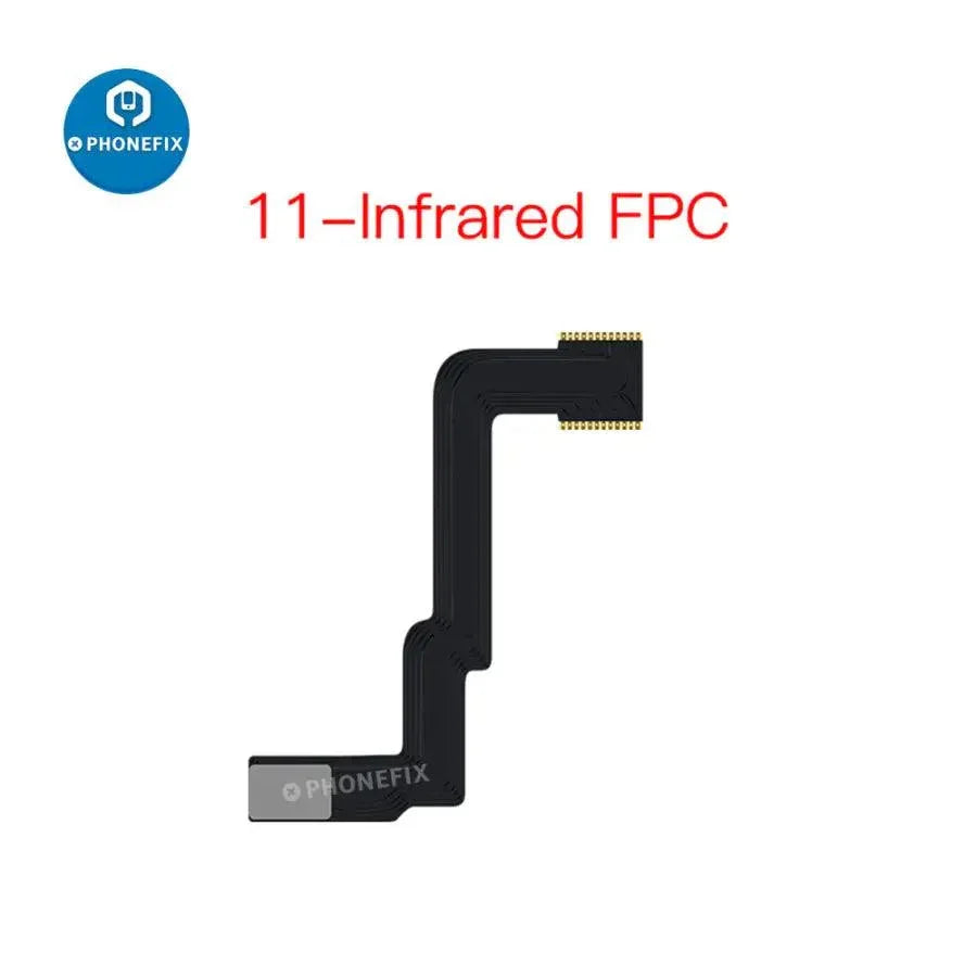 PHONEFIX Aixun Infrared FPC Flex Cable for iPhone X to 13 Pro Max Face ID test and repair, shown with connector details.