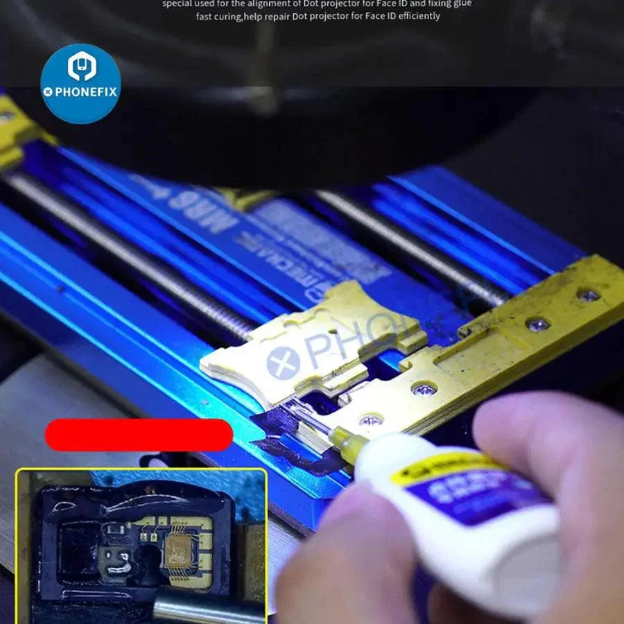 Kit d'outils de réparation PHONEFIX pour tests Face ID sur iPhone, comprenant des outils de précision pour résoudre les problèmes de Face ID.