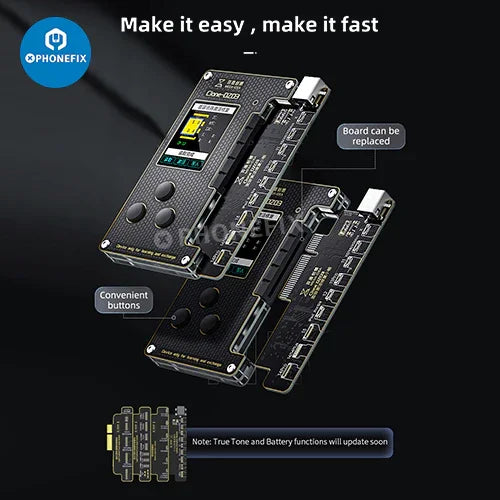 PhoneFix Clone DZ03 Dot Matrix Face ID Test Tool for iPhone X to 15 Pro Max, repair and diagnostic instrument with dot matrix display.