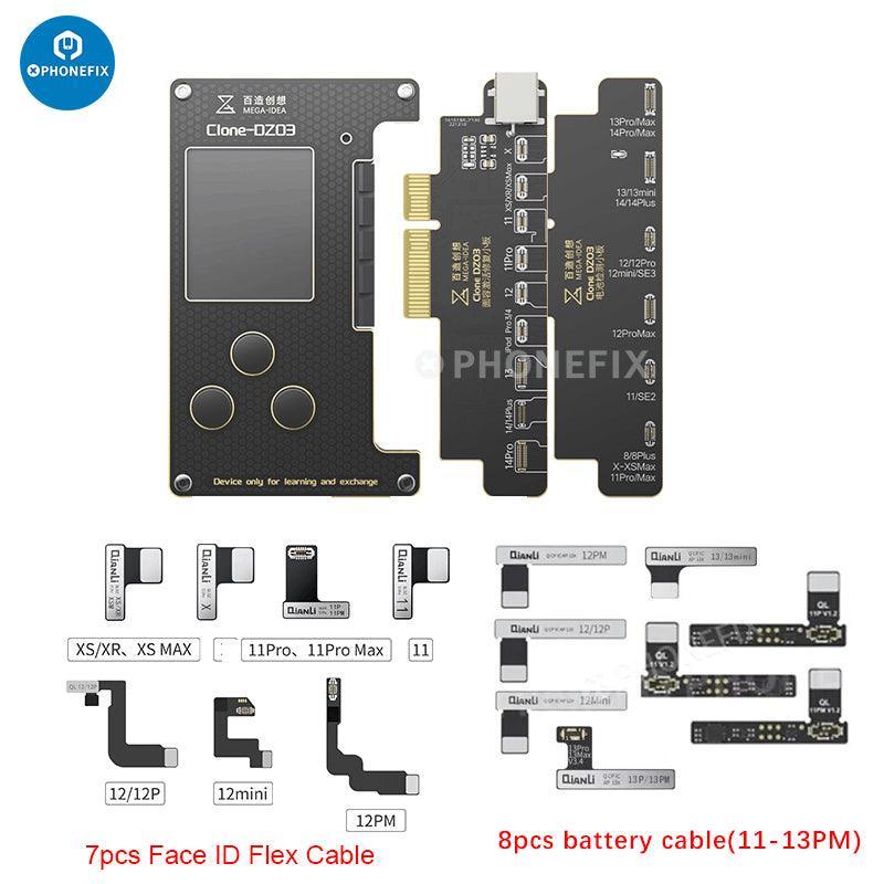 PHONEFIX Clone DZ03 Dot Matrix Repair Instrument for iPhone X-15 Pro Max Face ID testing tool, used for phone repair diagnostics.