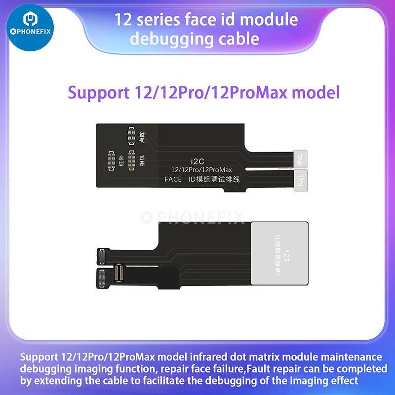 PhoneFix I2C Infrared Dot Matrix Test Cable for iPhone X-13 Pro Max Face ID testing, showing the cable and connector for iPhone models.