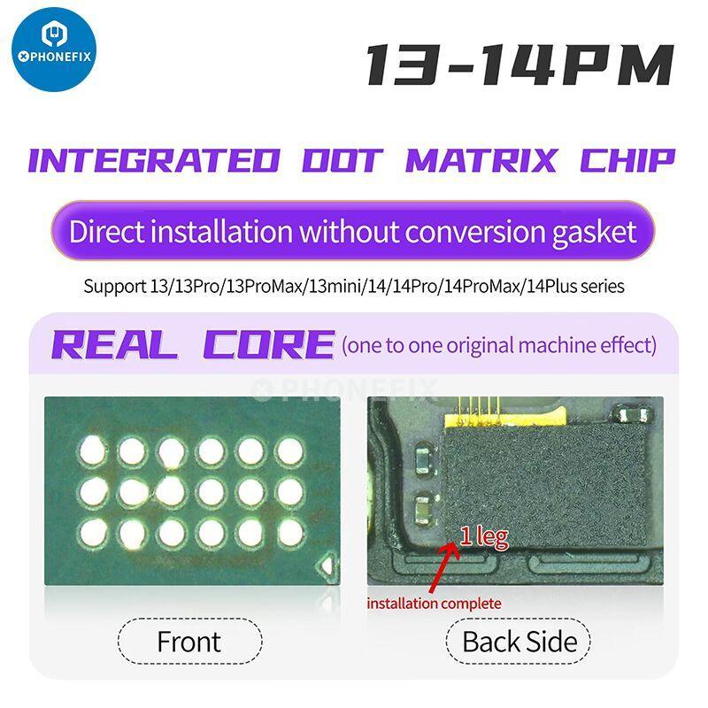 Luban Integrated Dot Matrix Face ID Chip for iPhone X to 14 Pro Max, used as a Face ID test tool by PHONEFIX.