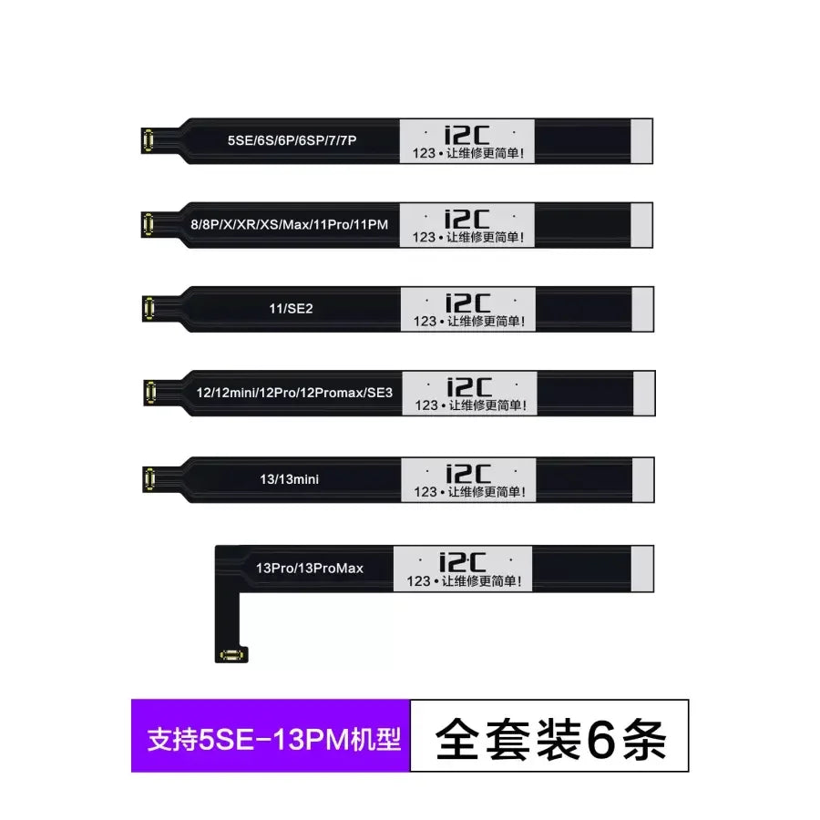 PHONEFIX I2C Battery Test Guide Cable for iPhone 5SE to 13 Pro Max, Face ID test tool for troubleshooting battery issues.