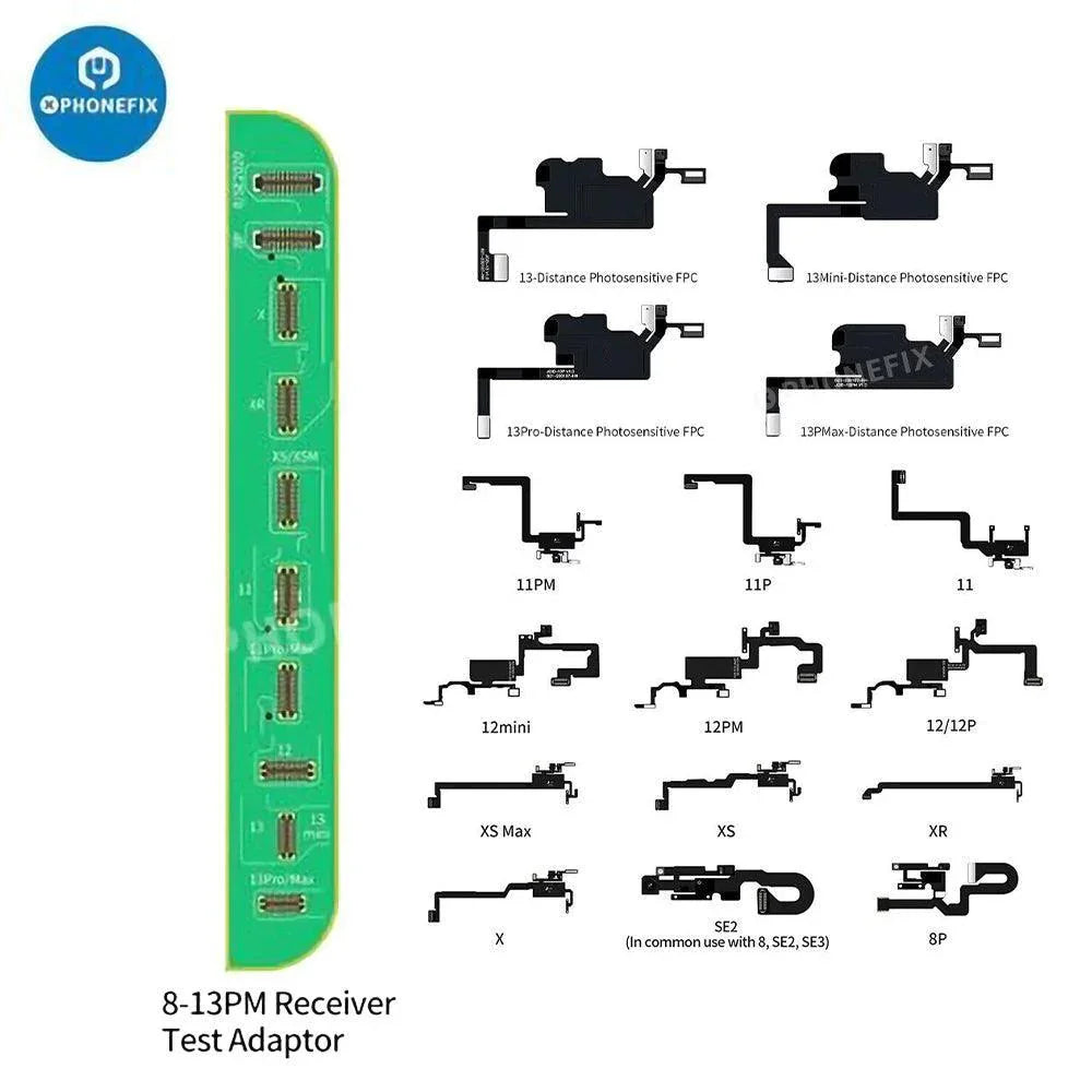 PHONEFIX JC Receiver FPC Flex Repair Face ID Test Tool for iPhone X to Pro Max with True Tone display, used for Face ID testing.