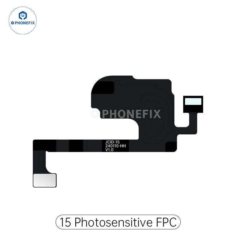 PhoneFix JC Receiver FPC Flex Repair tool for iPhone X to Pro Max Face ID and True Tone testing, showing flexible connector and test interface.