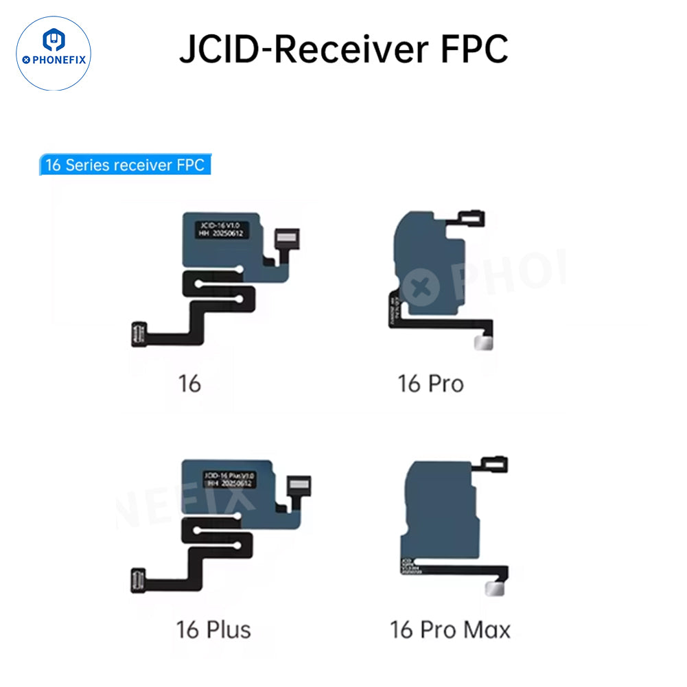 PHONEFIX JC Receiver FPC Flex Repair Face ID test tool for iPhone X to Pro Max, showing the light sensor FPC component.