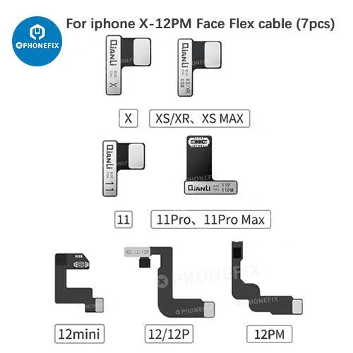Qianli Dot Matrix Flex Cable Lattice IC for iPhone Face ID repair, face ID test tool by PHONEFIX, with detailed circuit imagery.