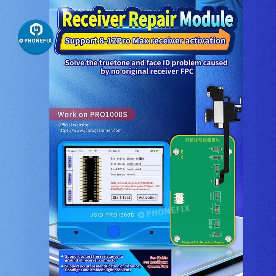 JC Pro1000S receiver FPC detection module for iPhone 8-12 Pro Max, used as a Face ID test tool by PHONEFIX.