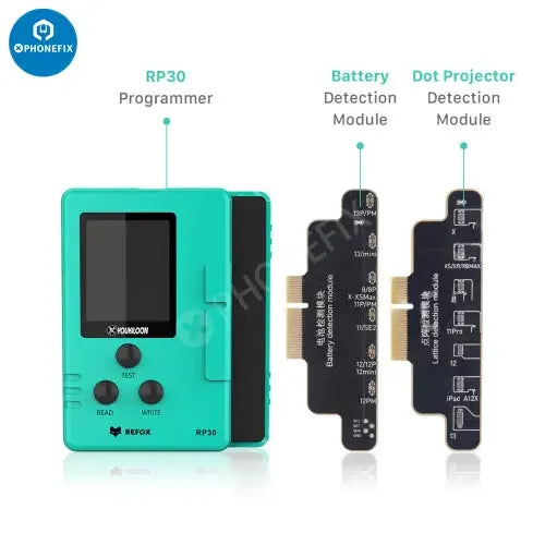 REFOX RP30 multi-function restore programmer for iPhone X-15 Pro Max, Face ID test tool by PHONEFIX, used for device diagnostics