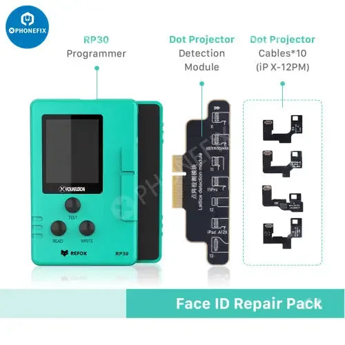 REFOX RP30 multi-function restore programmer for iPhone X-15 Pro Max, Face ID test tool by PHONEFIX, used for device diagnostics