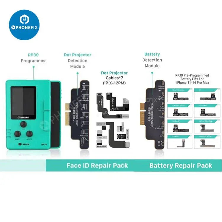 REFOX RP30 Multi-function Restore Programmer for iPhone X-15 Pro Max, Face ID Test Tool by PHONEFIX, shown in the image.