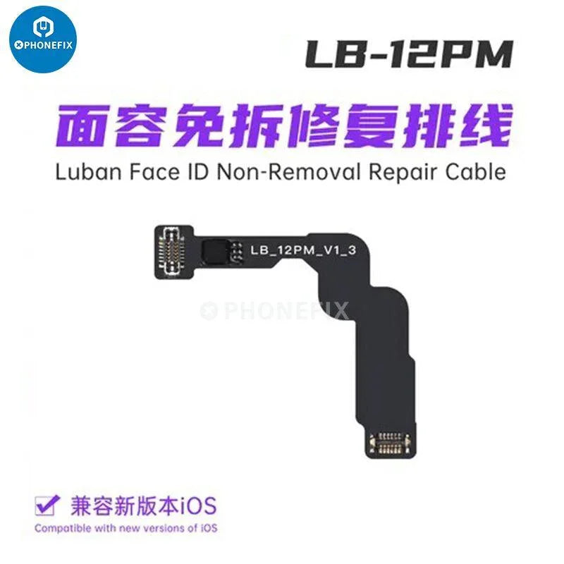PhoneFix Luban Face ID test tool with battery receiver and camera repair FPC for iPhone Face ID replacement and diagnostics.