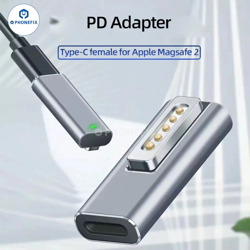 Type C USB female to Magsafe 1, 2, 3 adapter converter for MacBook, showing the compact connector and port compatibility.