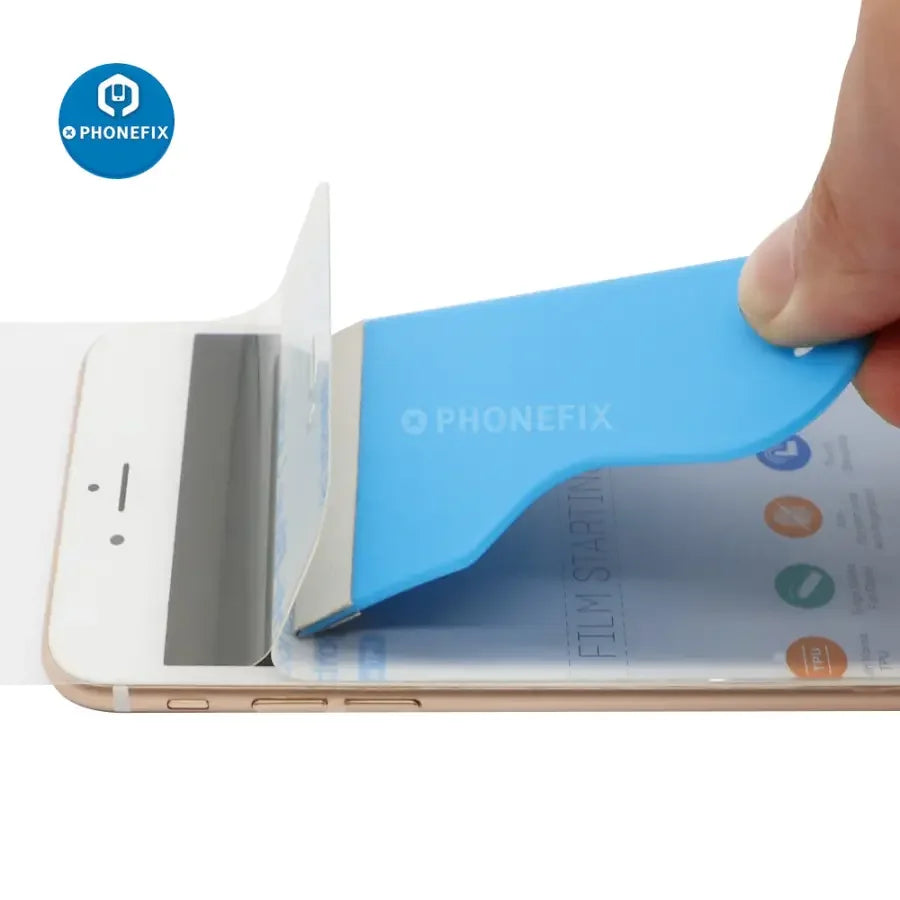 PHONEFIX screen protector film scraper tool for phones and tablets, used to smooth and apply screen protector films.