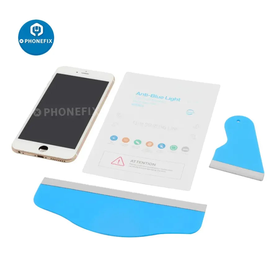 PhoneFix screen protector film scraper tool for iPad, phone, and tablet screen protectors, used with film cutting machines.