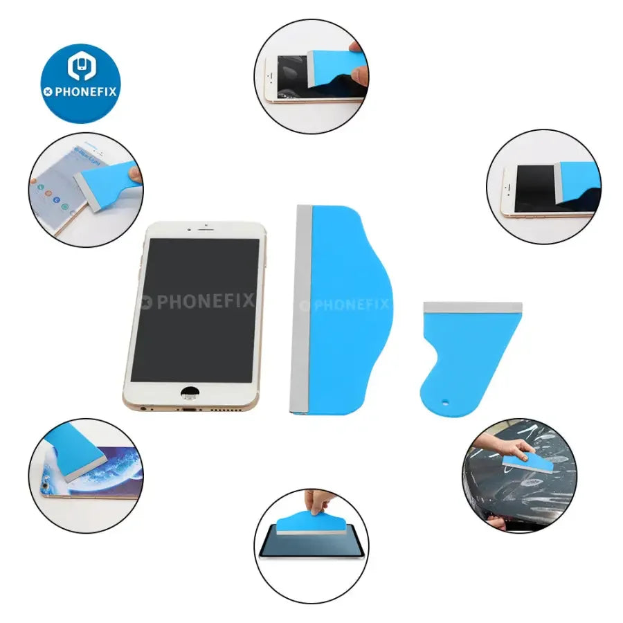 PhoneFix film cutting machine scraper tool for iPad and phone screen protector installation, designed for precise film removal and application.