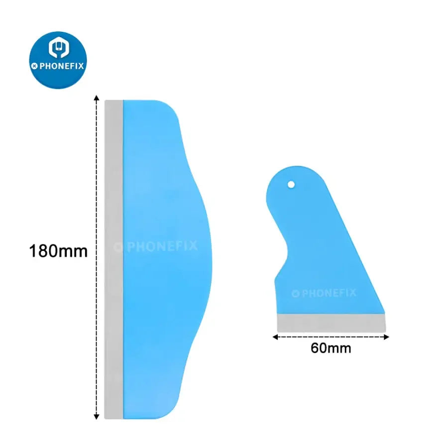 PhoneFix screen protector film scraper tool for iPad and phone tablets, used with film cutting machines for precise application.