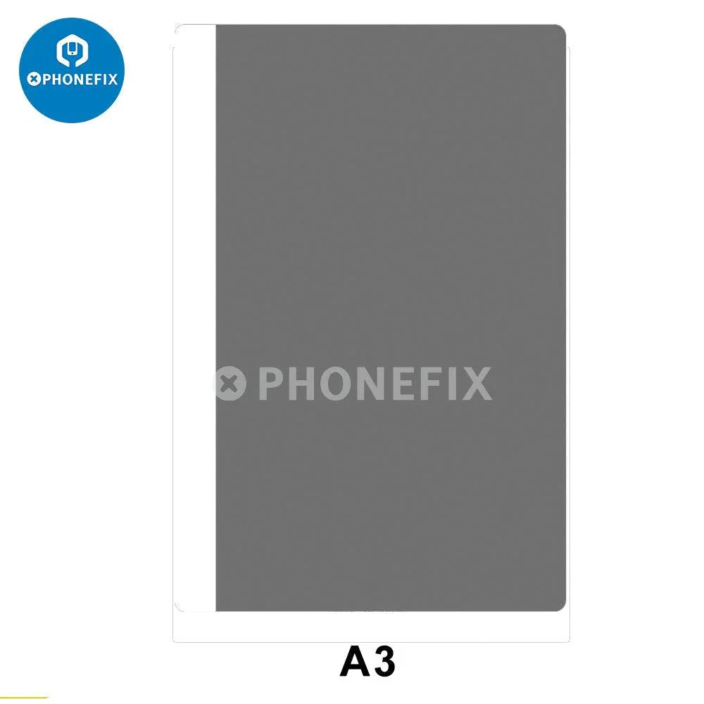 Hydrogel film phone and tablet screen protector designed for universal cutting machines by PHONEFIX, showing the clear protective film.