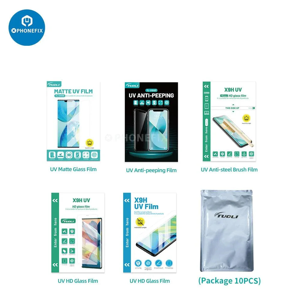 Universal UV soft screen protective film by PHONEFIX, HD matte anti-peeping film on a cutting machine for phone screens.
