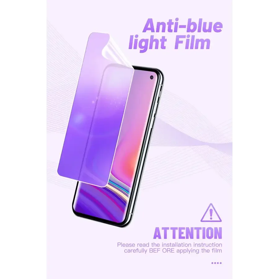 Film hydrogel anti-lumière bleue PHONEFIX pour machine de découpe de protection d'écran, présenté ici en utilisation avec le film et le dispositif de découpe.