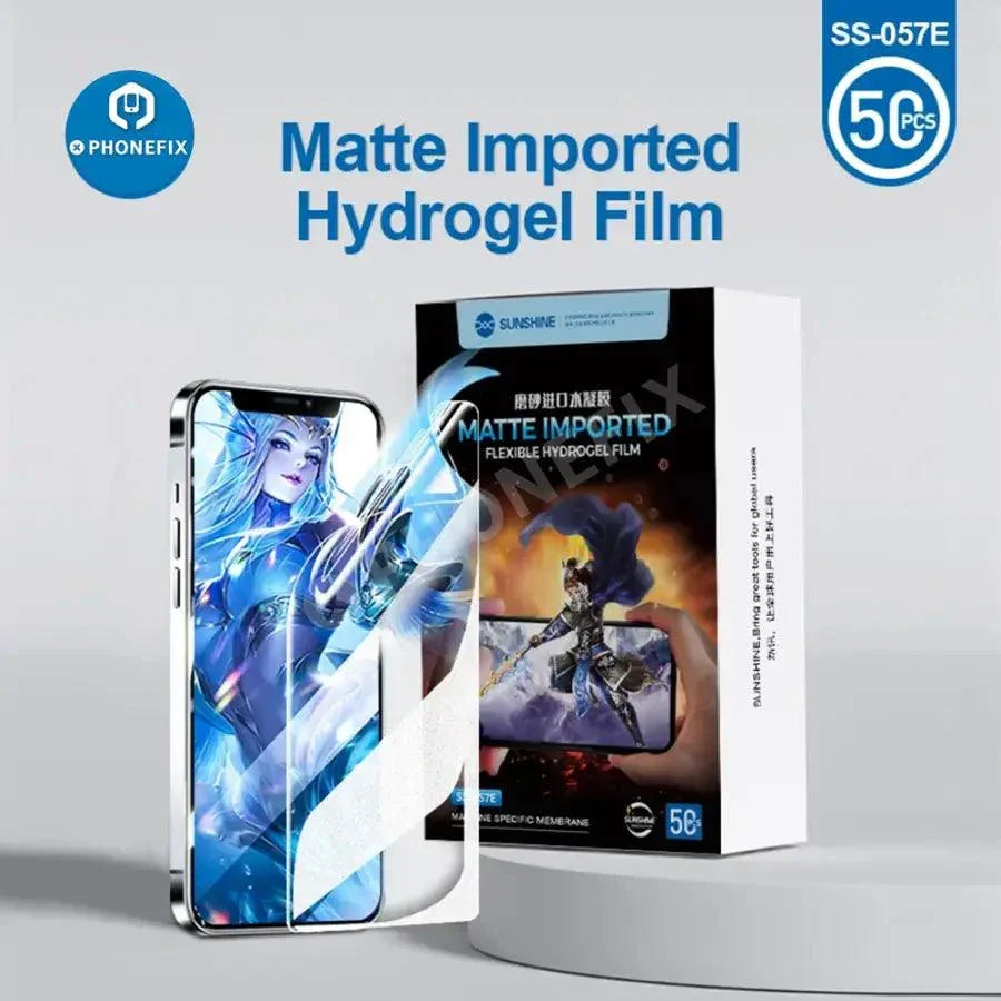 Film hydrogel flexible pour machine de découpe de téléphones SS-890C, montrant l'application du film protecteur avant et arrière par PHONEFIX.